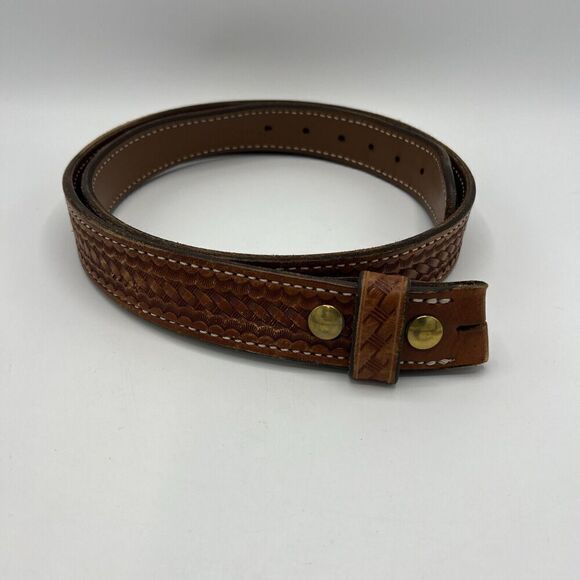 Brown Leather Faux-Braid Belt Men’s 46” - Picture 1 of 8